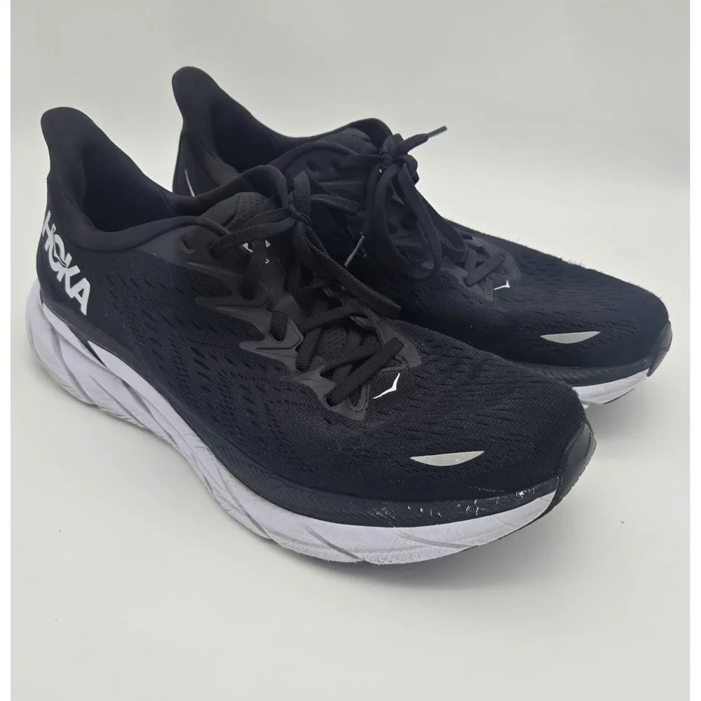 Hoka One One Clifton 8 Black White Running Shoes Mens Size 10.5D 1119393